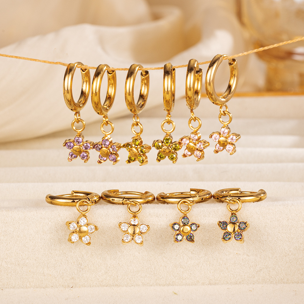 Wholesale Flower Zircon Stainless Steel 18k Gold Plated Earrings