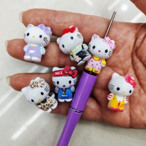 Wholesale 10pcs painted overalls bow cat Acrylic Beads OLY Exclusive