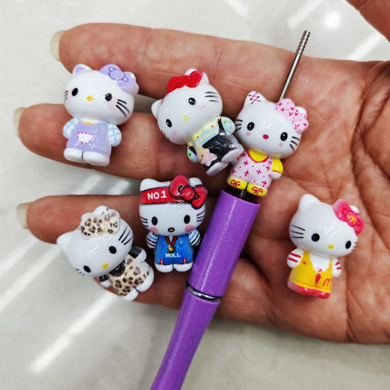 Wholesale painted overalls bow cat Acrylic Beads OLY Exclusive