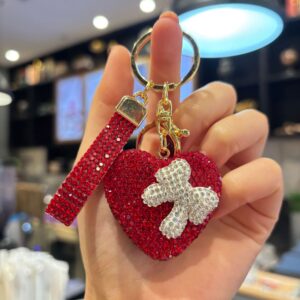 Diamond-studded heart-shaped bow (red) / 4.5*4.7
