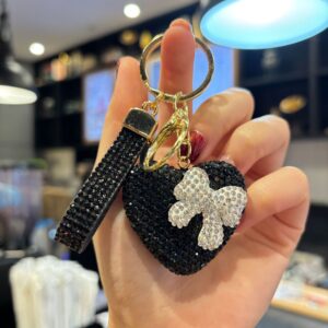 Diamond-studded heart-shaped bow (black) / 4.5*4.7