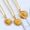 Wholesale Gold Retro Sun Ray Pendant Necklace