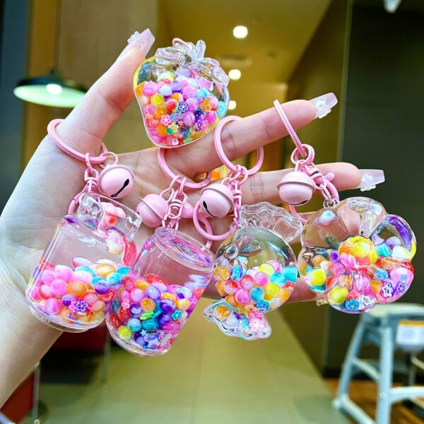 Wholesale Rainbow Candy Jelly Color Bead Sand Flow Bottle Liquid Keychain
