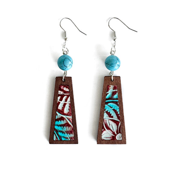 Wholesale Western style turquoise patchwork leopard print earrings