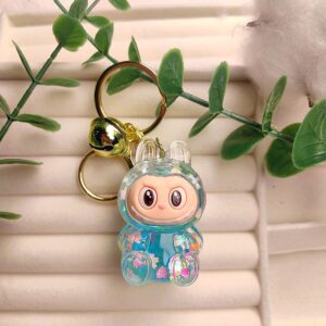 Oil-fried flash labubu-blue / Quicksand bottle pull cloth + bell pendant