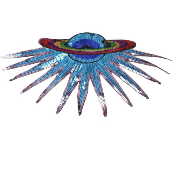 Wholesale Sun mask spaceship pattern sequin embroidery DIY Patches