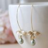 Wholesale Bow Leaf Water Drop Pearl Earrings