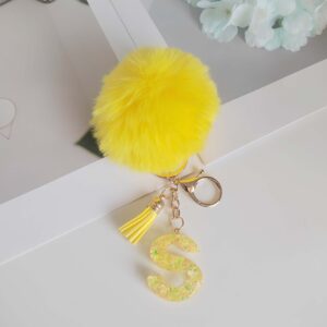 Yellow letter fur ball pendant/S / One piece is also wholesale price