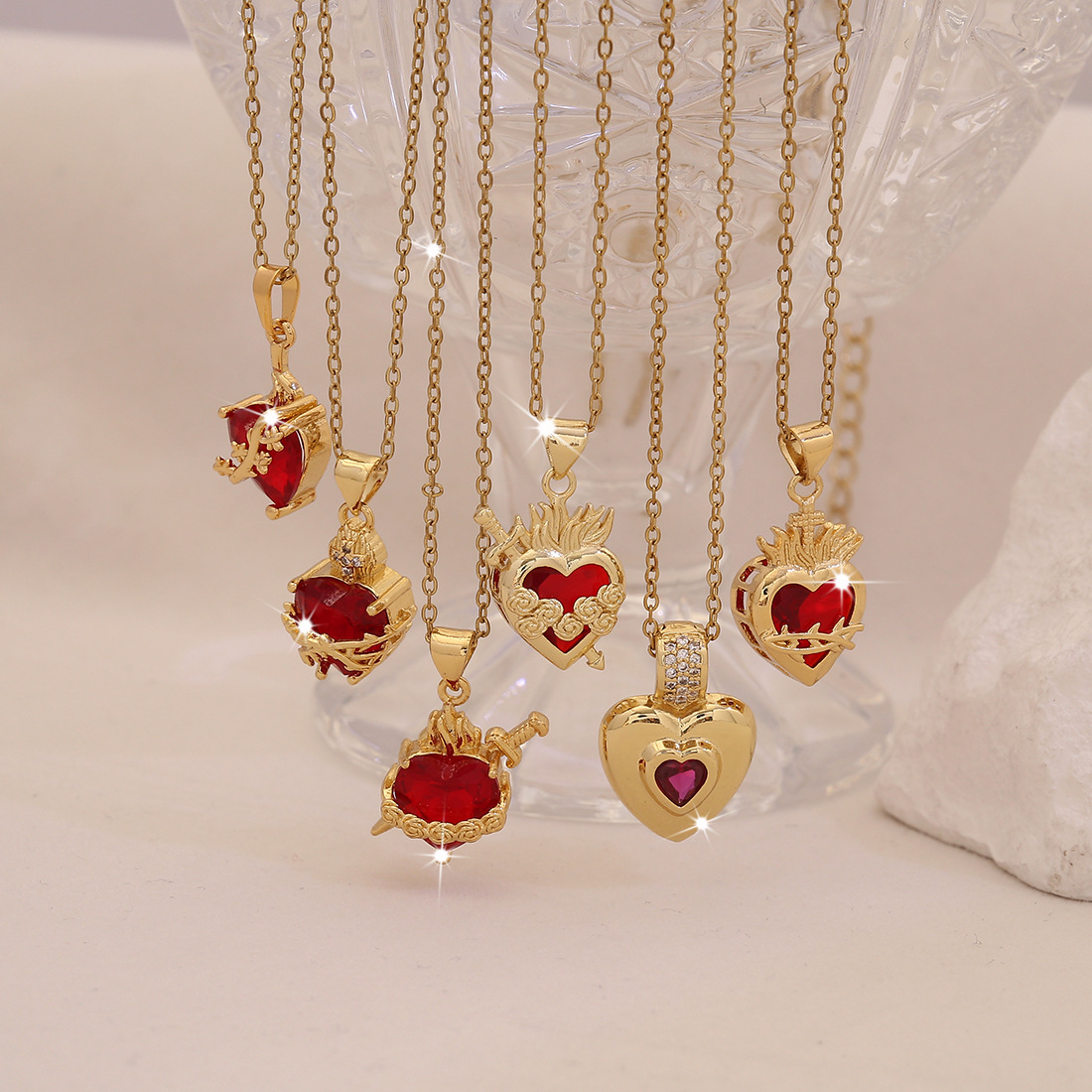 Wholesale Red Love Pendant Necklace Light Luxury Stainless Steel Clavicle Chain