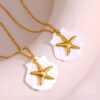 Wholesale White Shell Inlaid Pendant 18K Gold-Plated Stainless Steel Necklace