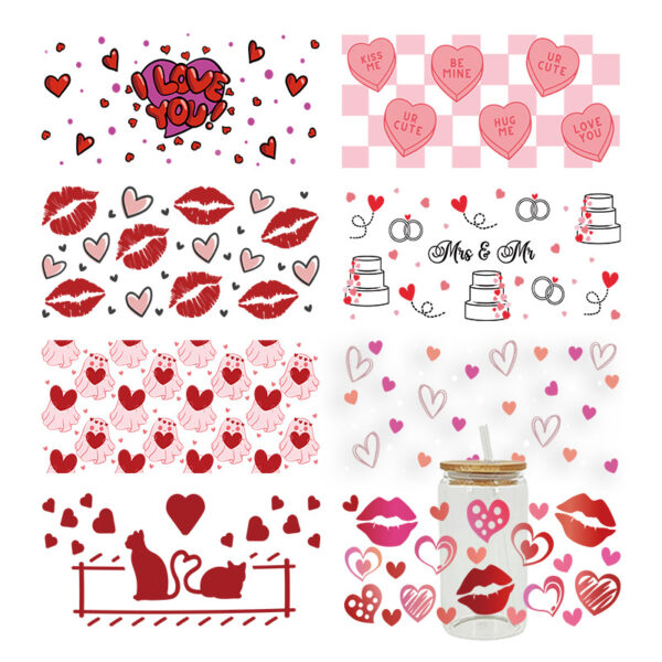 Wholesale Sweet Heart Valentine's Day 16oz Cup UV DTF Wraps