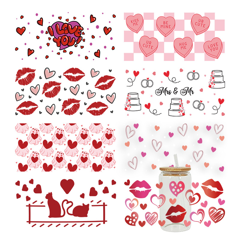 Wholesale Sweet Heart Valentine's Day 16oz C UV DTF Wraps