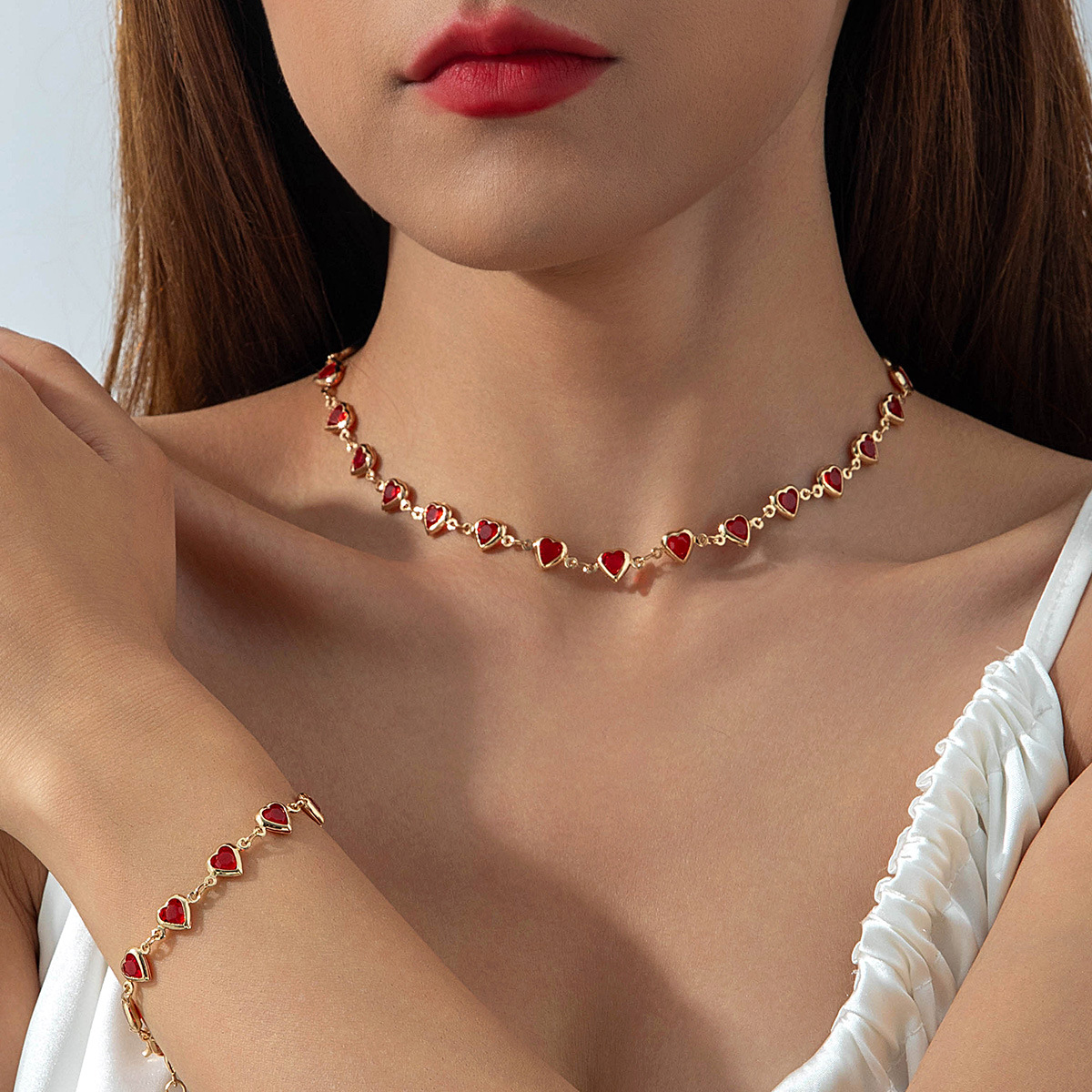 Wholesale Peach Heart Valentine's Day Red Heart Necklace