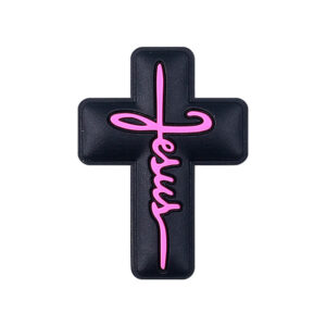 Pink lettering on black background