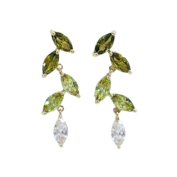 Wholesale Olive Green Gradient Zircon Leaf Earrings