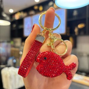 Multicolored, diamond-encrusted fish (red) / 3*5