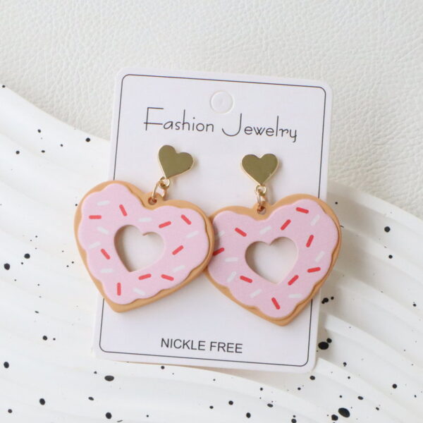 Wholesale Valentine's Day Acrylic Enameled Heart-Shaped Donut Earrings - Sweet, Fun, Vacation Style, Holiday Party Gift Earrings