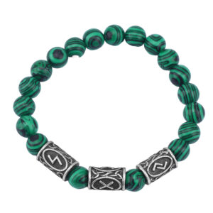 Green tiger eye beads + 3 ancient tin runes / Rune pattern random