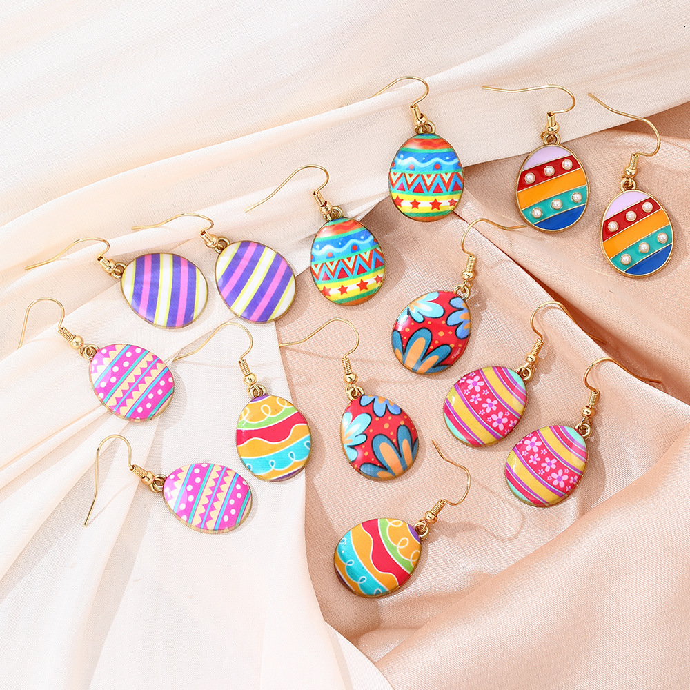 Wholesale Cartoon Printed Easter E Oil Earrings Light Luxury Niche Earrings Cute Earrings