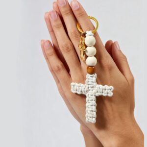 Wholesale Handmade cotton rope woven cross prayer bead keychain