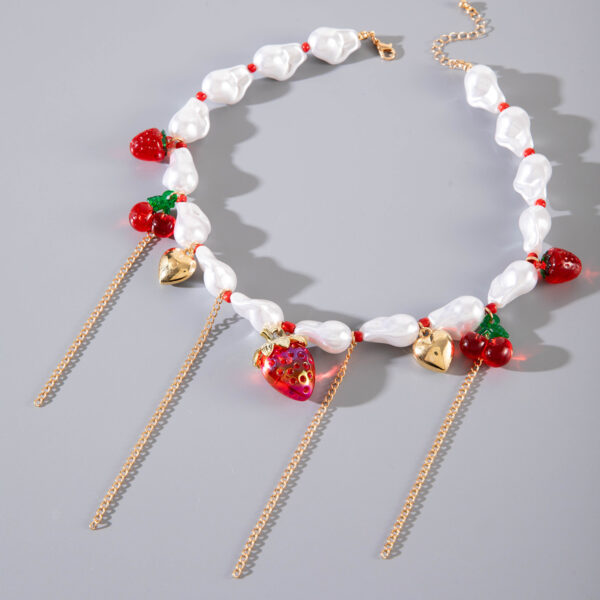 Wholesale Alien Pearl Strawberry Cherry Tassel Valentine's Day Necklace