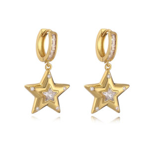 Golden White Diamond five-pointed star 1 pair