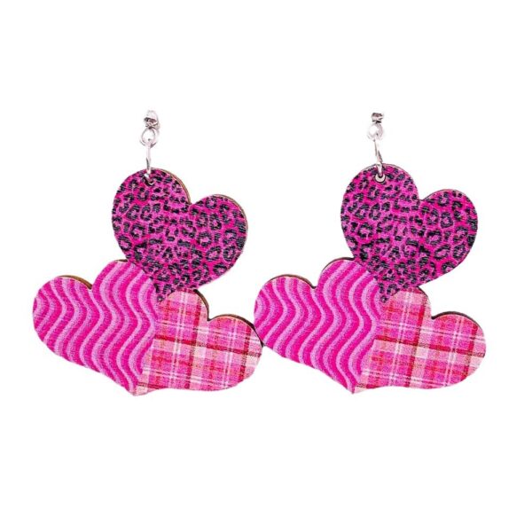 Wholesale Valentine's Day Pink Love Truck Cross Wooden Earrings