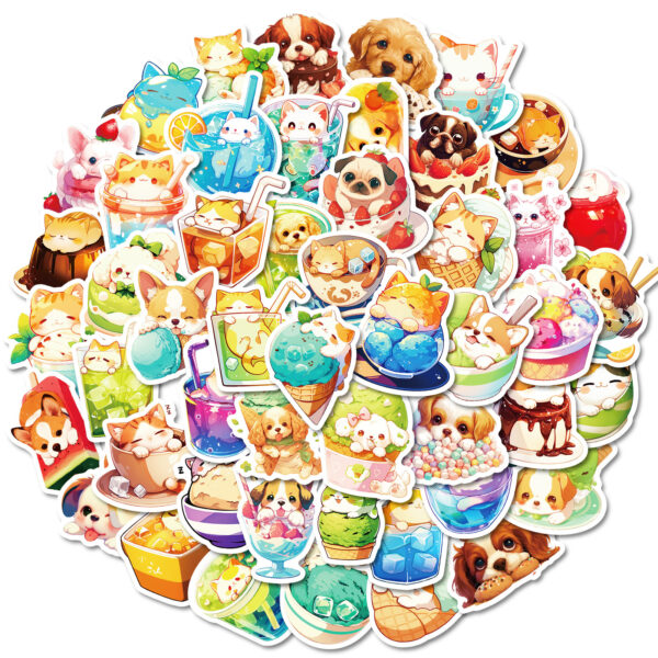 Wholesale 50pcs cartoon food cat dog graffiti stickers