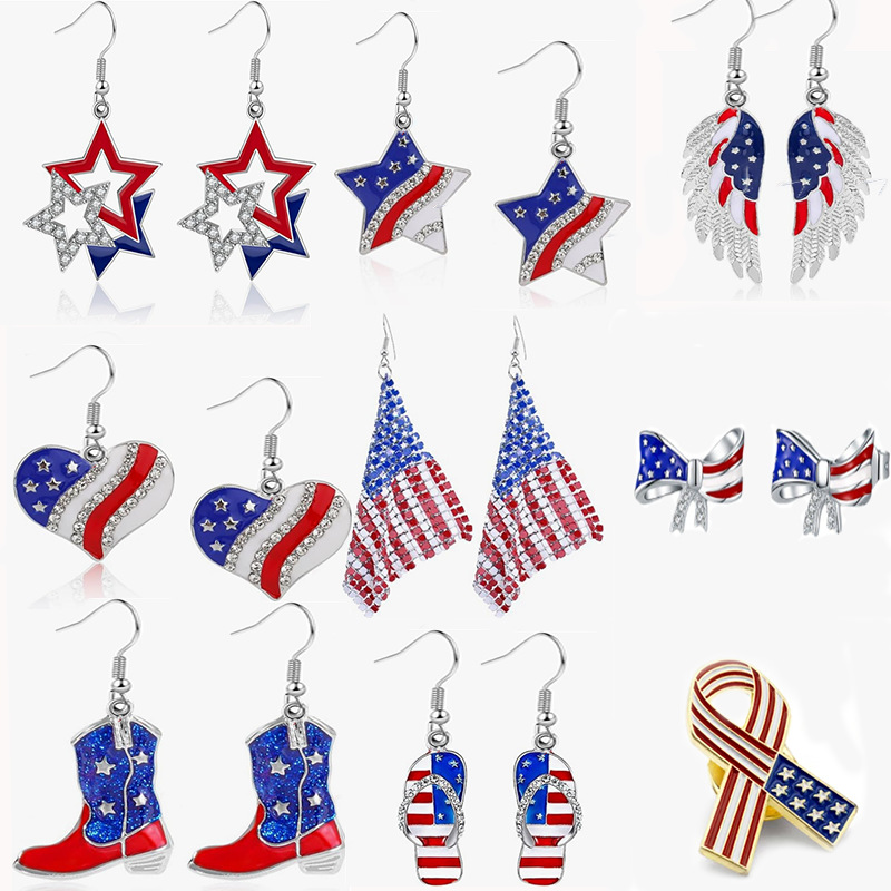 Wholesale Independence Day flag love bow five inted star earrings