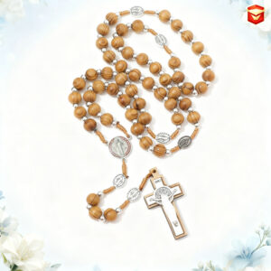 Wholesale Wooden Rosary Necklace 10mm Wood Color Cross
