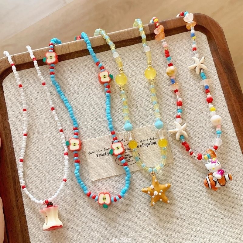 Wholesale Vacation-style Orange Starfish Multi color Beaded Necklace for Women Summer Aessory