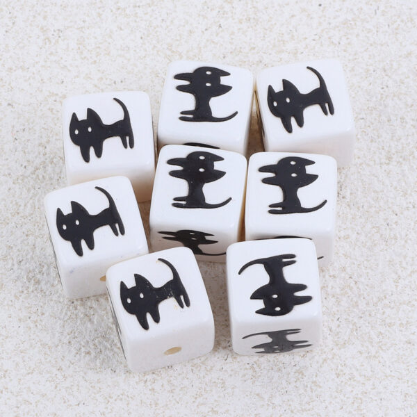 Wholesale 10pcs 14mm pentagram cat bow black and white square acrylic beads