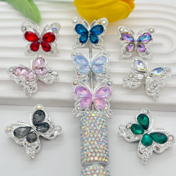 Wholesale Heavy-duty alloy diamond double-sided crystal butterfly straight hole 3D Crystal Beads