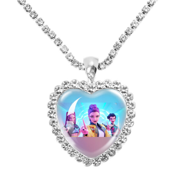 Wholesale Purple Cartoon Girl Time Gem Peach Heart Water Diamond Necklace OLY Exclusive