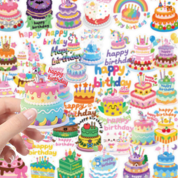Wholesale 56 colorful birthday cake transparent PET cartoon stickers