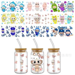 Wholesale New Labubu Cartoon UV DTF Transfer Crystal Transparent Sticker Waterproof Scratch Resistant Decorative Water Cup Wholesale Cross-border