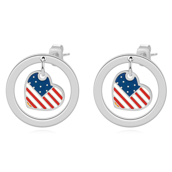 Wholesale Independence Day 12mm Round Cut Out Heart Flag Three-Color Oil Drop Earrings
