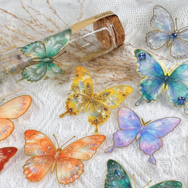 Wholesale 50pcs Cartoon Gold Plated Colorful Butterfly Waterproof Vinyl Stickers