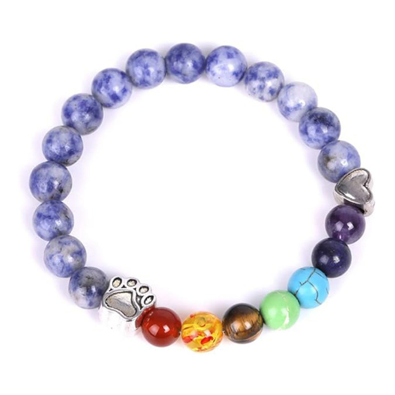 Wholesale Volcanic Stone Rainbow Stone Sier Dog Claw Seal Love Bracelet