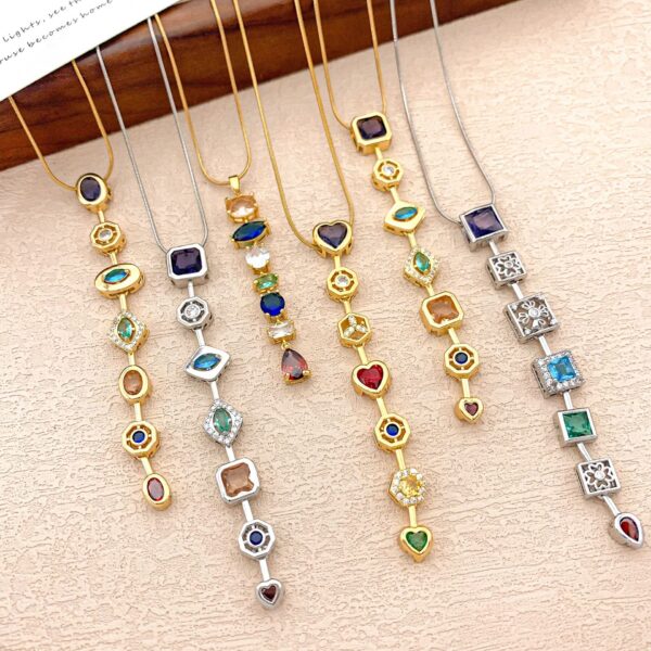 Wholesale Colorful Square Geometric Smart Necklace Niche Luxury Versatile Accessories