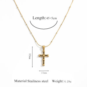 1 gold diamond cross necklace 14-black