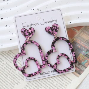 Wholesale Valentine's Day Black and Pink Hollow Heart Acrylic Earrings