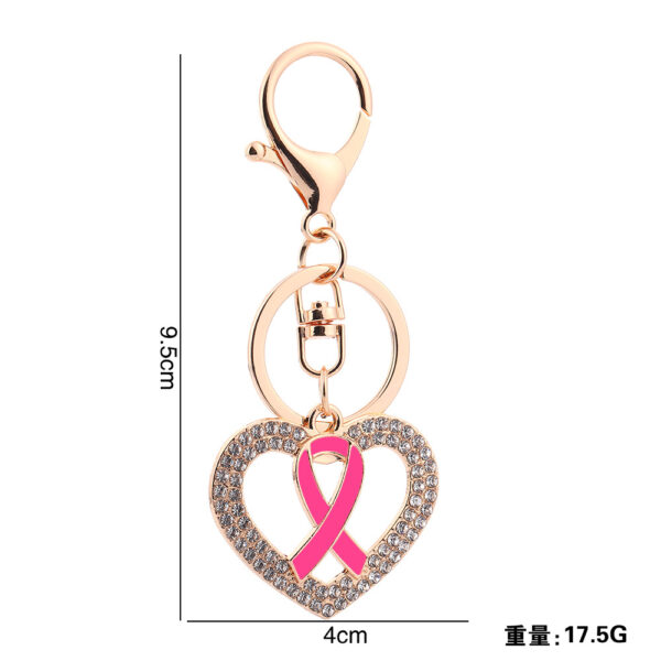 Wholesale Love Pink Ribbon with Water Diamond Metal Keychain