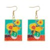 Wholesale Oil painting Starry Night Sunflower Butterfly Ocean Pattern Earrings