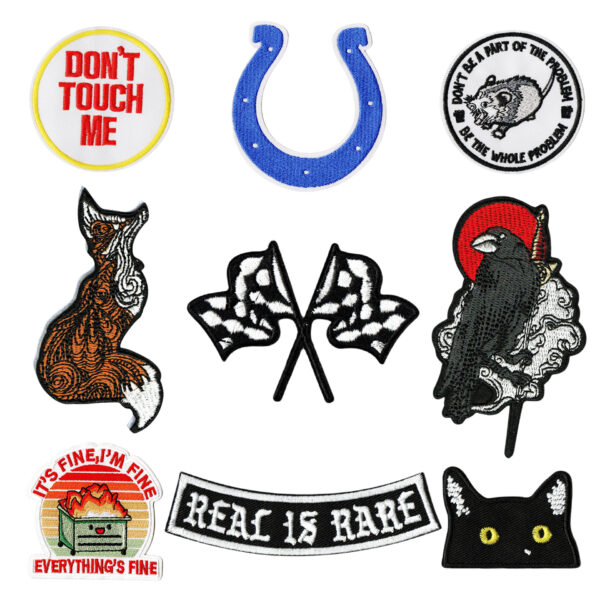 Wholesale Rock punk style embroidered crow skull flame patch