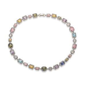 White gold colored diamond box buckle necklace