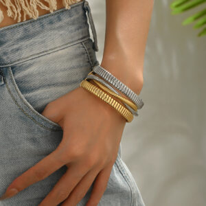O1CN01g52wY41LbEfQ8q20S_2216779461317-0-cib Wholesale Metal Punk Style Elastic Bracelet Vertical Stripes Ring Bracelet Hip-Hop Spiral