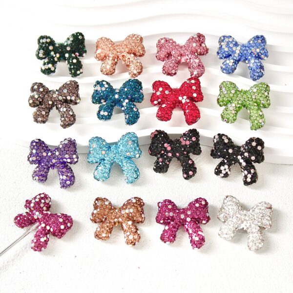 Wholesale 10pcs Colorful diamond clay butterfly bow ribbon with vertical hole beads