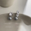 Wholesale Liquid texture gray pearl asymmetrical earrings