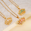 Wholesale Copper Inlaid Zircon Princess Crown Pendant Necklace Stainless Steel Clavicle Chain